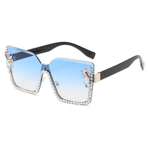 Elegant Basic Resin Special-shaped Mirror Diamond Frameless Women's Sunglasses