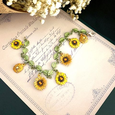 Vacation Leaf Sunflower Alloy Enamel Women's Bracelets