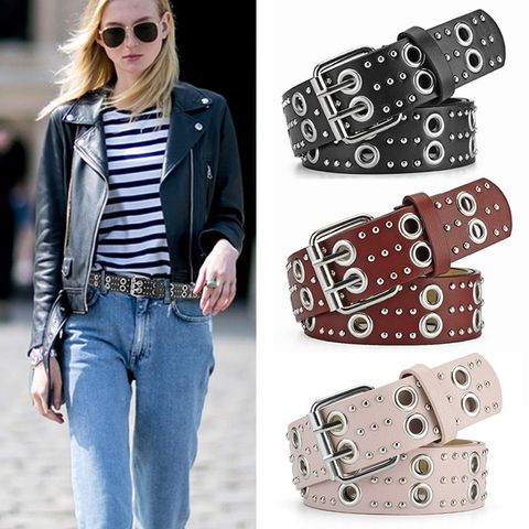 Retro Circle Rectangle Pu Leather Alloy Rivet Women's Leather Belts 1 Piece