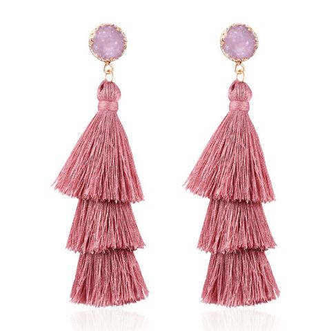 1 Pair Fashion Solid Color Alloy Cloth Tassel Women's Drop Earrings