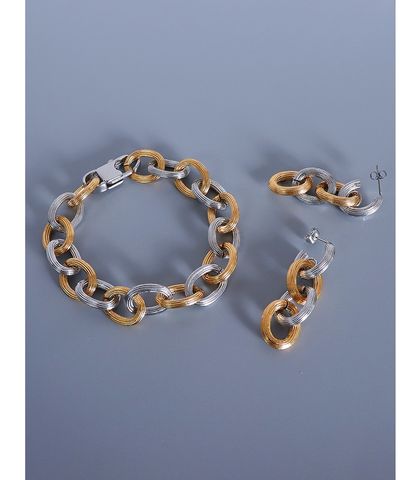 Wholesale Fashion Geometric Titanium Steel 18k Gold Plated Bracelets Earrings