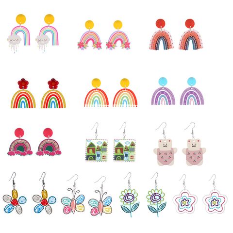 1 Pair Sweet Rainbow Flower Arylic Women's Drop Earrings