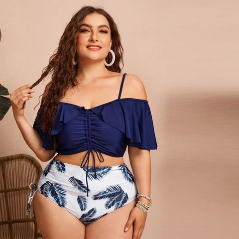 Women's Solid Color Polyester Plus Size Swimwear