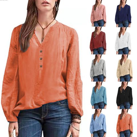Women's Blouse Blouse Long Sleeve Blouses Button Casual Fashion Solid Color