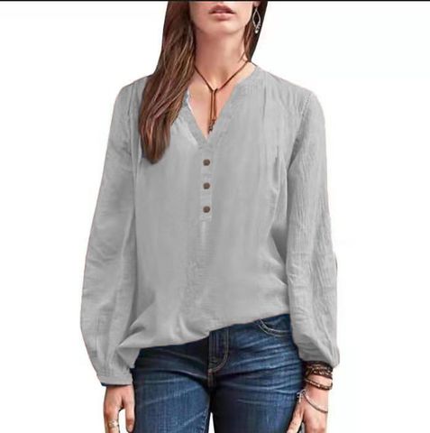 Women's Blouse Blouse Long Sleeve Blouses Button Casual Fashion Solid Color