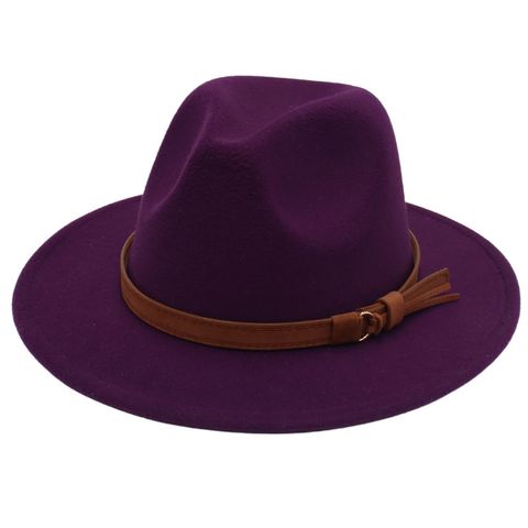 Unisex Fashion Solid Color Big Eaves Fedora Hat