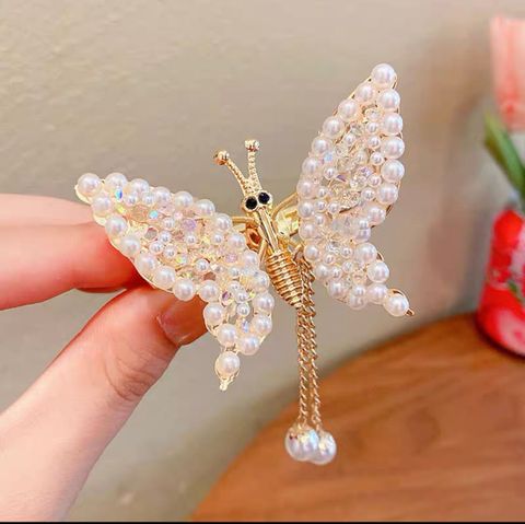 Fashion Butterfly Alloy Stoving Varnish Inlay Artificial Rhinestones Artificial Pearls Hair Clip 1 Piece