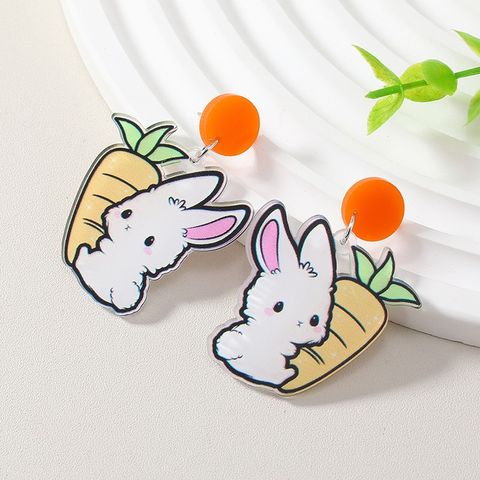 Cute Rabbit Carrot Arylic Three-dimensional Easter Women's Drop Earrings