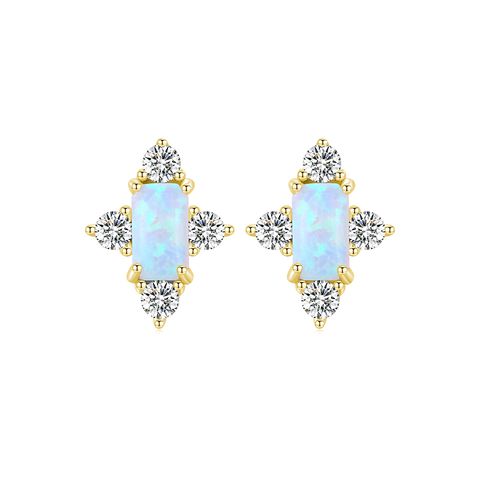 Elegant Rectangle Sterling Silver Plating Inlay Opal Zircon Rhodium Plated Women's Rings Earrings