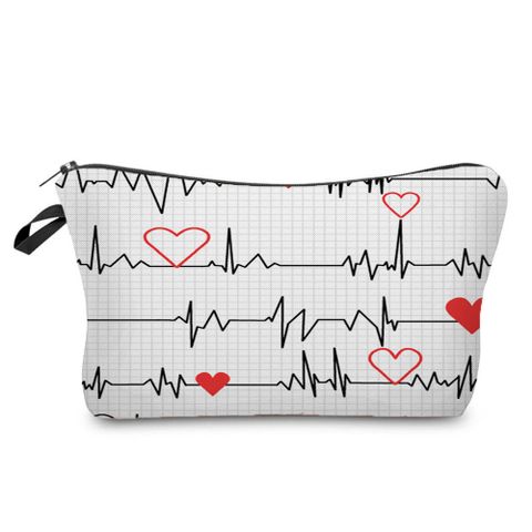 Women's Medium All Seasons Polyester Electrocardiogram Cute Square Zipper Cosmetic Bag