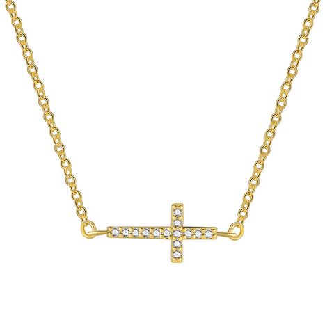 Simple Style Cross Copper 18k Gold Plated Zircon Necklace In Bulk