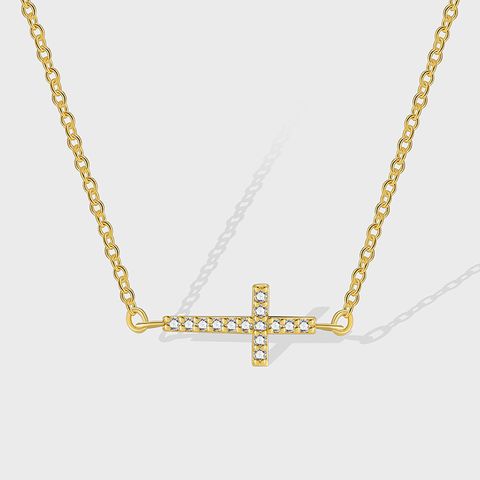 Simple Style Cross Copper 18k Gold Plated Zircon Necklace In Bulk