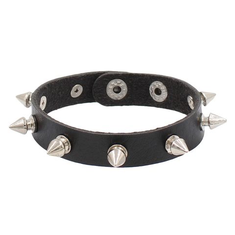 Punk Solid Color Pu Leather Metal Unisex Wristband