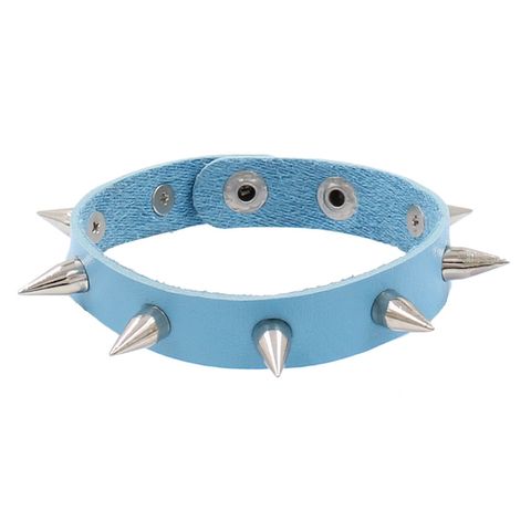 Rock Solid Color Ccb Pu Leather Rivet Unisex Wristband