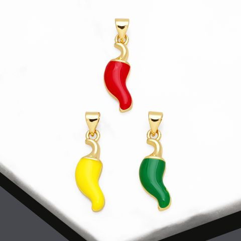 Cute Simple Style Vegetable Pepper Copper Enamel Plating 18k Gold Plated Pendants Jewelry Accessories
