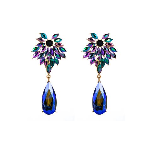Baroque Style Water Droplets Alloy Plating Inlay Rhinestones Glass Gold Plated Women's Drop Earrings