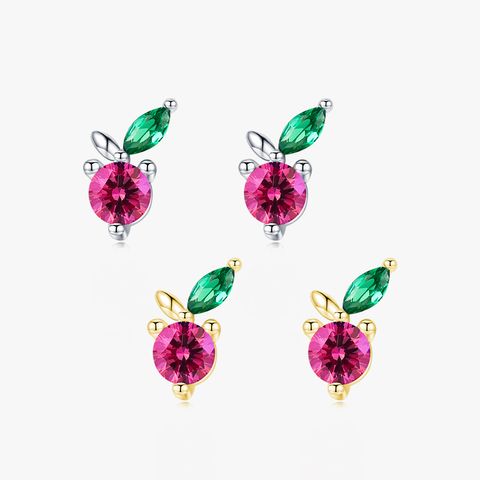 1 Pair Cute Cherry Sterling Silver Plating Inlay Zircon 14k Gold Plated Rhodium Plated Ear Studs