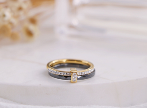 Wholesale Retro Simple Style Double Ring Titanium Steel Zircon Rings