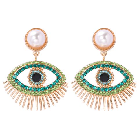 Streetwear Eye Imitation Pearl Alloy Plating Inlay Glass Stone Women's Drop Earrings