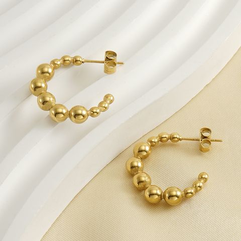 1 Pair Simple Style C Shape Plating 304 Stainless Steel Titanium Steel 18K Gold Plated Ear Studs