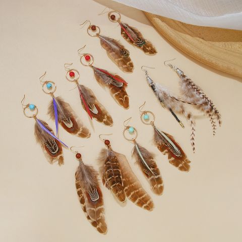 Wholesale Jewelry 1 Pair Casual Feather Alloy Feather Earrings