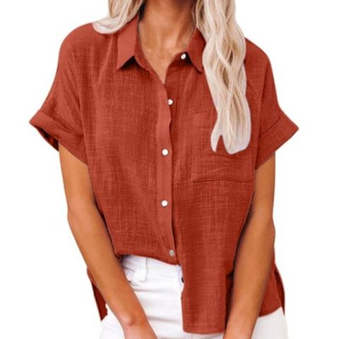 Women's Blouse Short Sleeve Blouses Casual Solid Color