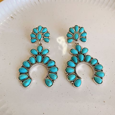 Wholesale Jewelry 1 Pair Ethnic Style Flower Alloy Turquoise Drop Earrings