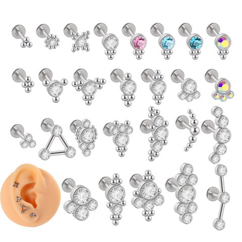 1 Piece Simple Style Geometric Stainless Steel Plating Inlay Artificial Diamond Ear Studs
