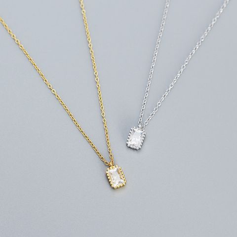 Simple Style Rectangle Sterling Silver Plating Inlay Zircon Pendant Necklace