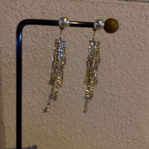 Wholesale Jewelry 1 Pair Exaggerated Tassel Imitation Pearl Rhinestone Drop Earrings