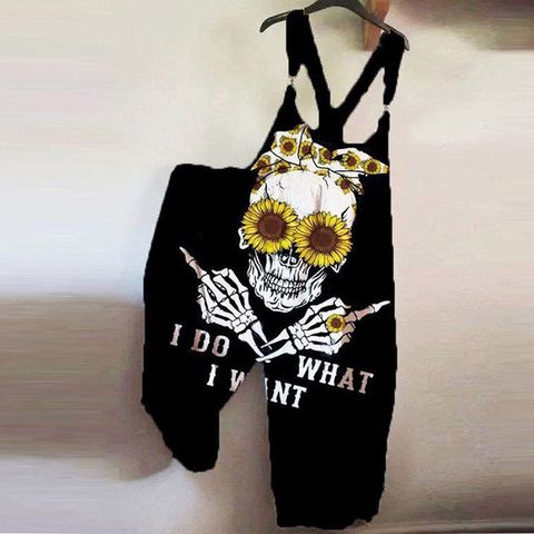 Women's Daily Casual Punk Printing Skull Full Length Printing Overalls