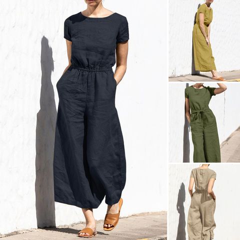 Women's Daily Basic Solid Color Ankle-length Patchwork Casual Pants