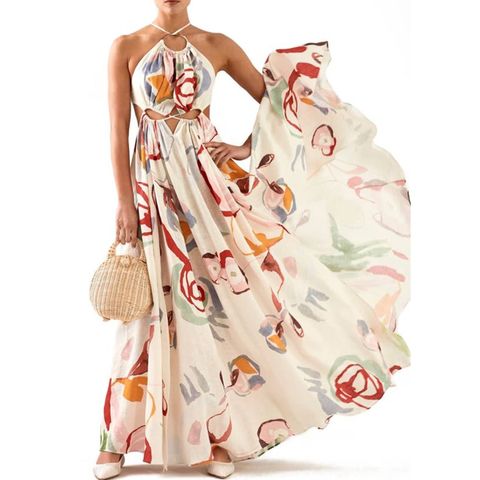 Women's Regular Dress Simple Style Halter Neck Printing Sleeveless Printing Maxi Long Dress Daily