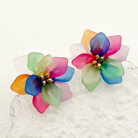 1 Pair Modern Style Flower Plating 304 Stainless Steel Arylic Acrylic 14K Gold Plated Ear Studs