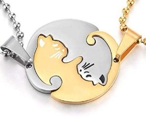 Fashion Cat Titanium Steel Polishing Plating Couple Pendant Necklace