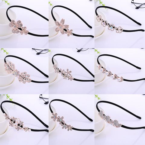 Sweet Crown Flower Butterfly Alloy Plating Inlay Rhinestones Pearl Hair Band