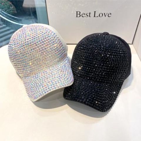 Women's Streetwear Solid Color Rhinestone Curved Eaves Baseball Cap