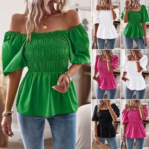 Women's Blouse Half Sleeve Blouses Casual Solid Color