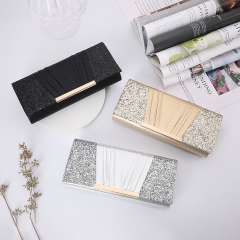 Grey Champagne Polyester Square Square Evening Bags