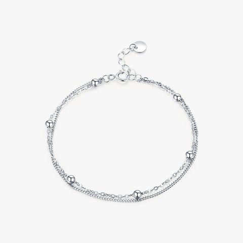 Simple Style Round Beads Sterling Silver Plating Braid Rhodium Plated Bracelets
