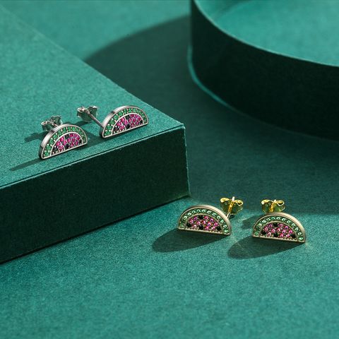 1 Pair Cute Watermelon Sterling Silver Plating Inlay Zircon 14k Gold Plated Rhodium Plated Ear Studs