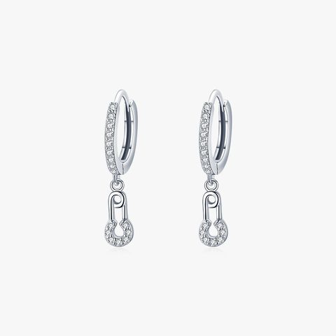 1 Pair Ins Style Paper Clip Sterling Silver Plating Inlay Zircon Rhodium Plated Earrings