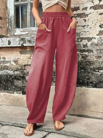 Women's Street Casual Solid Color Full Length Pocket Patchwork Casual Pants