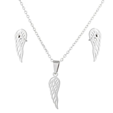 1 Set Fashion Wings Stainless Steel Titanium Steel Plating Earrings Necklace