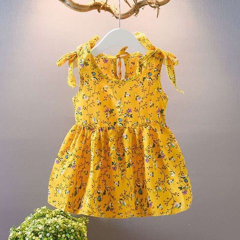 Vestidos De Mezcla De Algodón Para Niñas Con Estampado Floral De Ditsy A La Moda