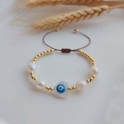 1 Piece Simple Style Devil's Eye Freshwater Pearl Shell Copper Beaded Bracelets
