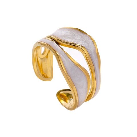 304 Stainless Steel 18K Gold Plated Vintage Style Plating Inlay Geometric Color Block Artificial Rhinestones Open Rings