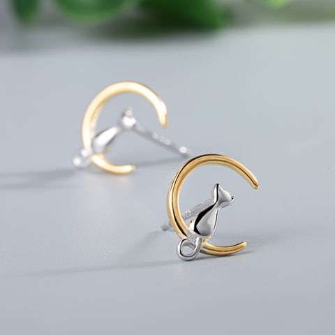 1 Pair Simple Style Cat Sterling Silver Plating Ear Studs