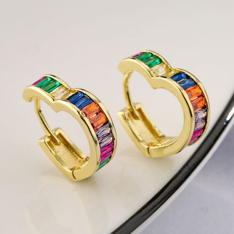 1 Pair Fashion Heart Shape Plating Inlay Copper Zircon 18k Gold Plated Hoop Earrings