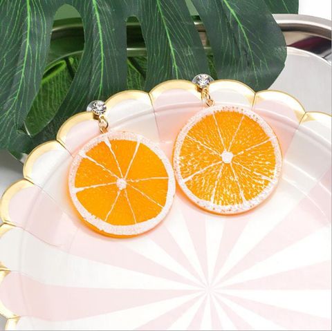 1 Pair Sweet Lemon Fruit Arylic Inlay Rhinestones Women's Drop Earrings